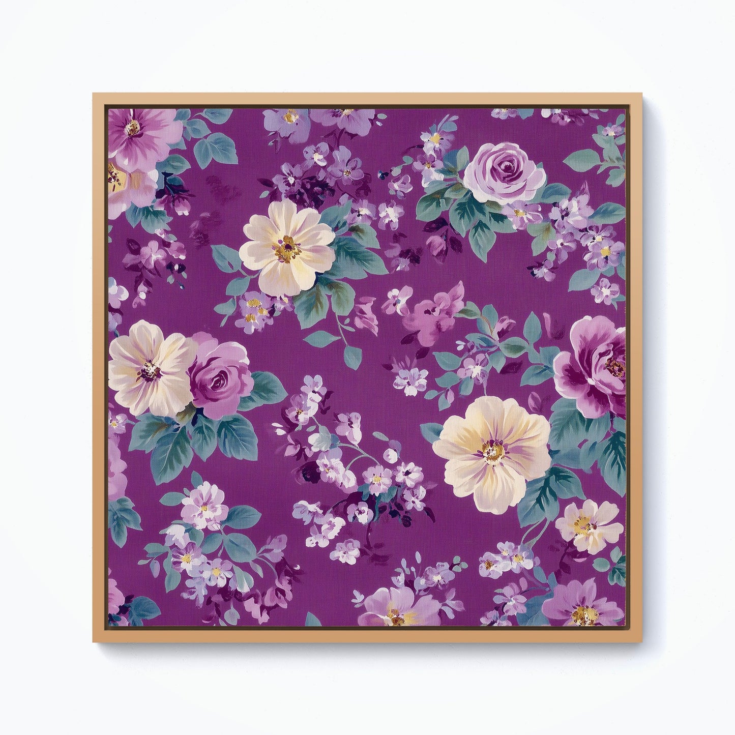 Purple Textured Flowers Framed Canvas