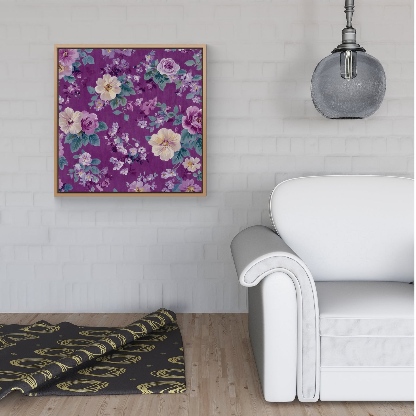 Purple Textured Flowers Framed Canvas
