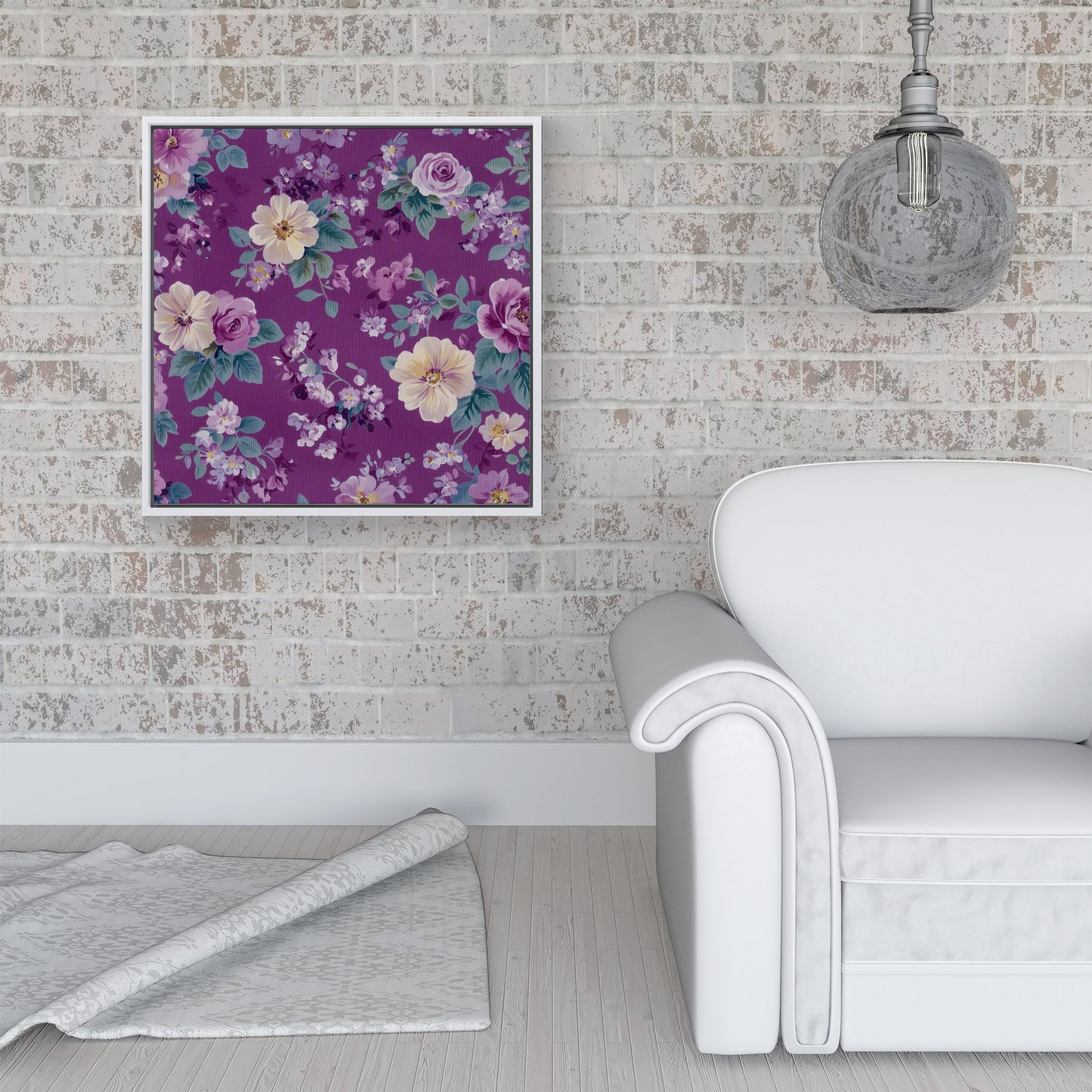 Purple Textured Flowers Framed Canvas