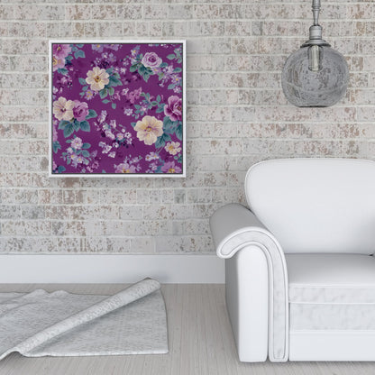 Purple Textured Flowers Framed Canvas