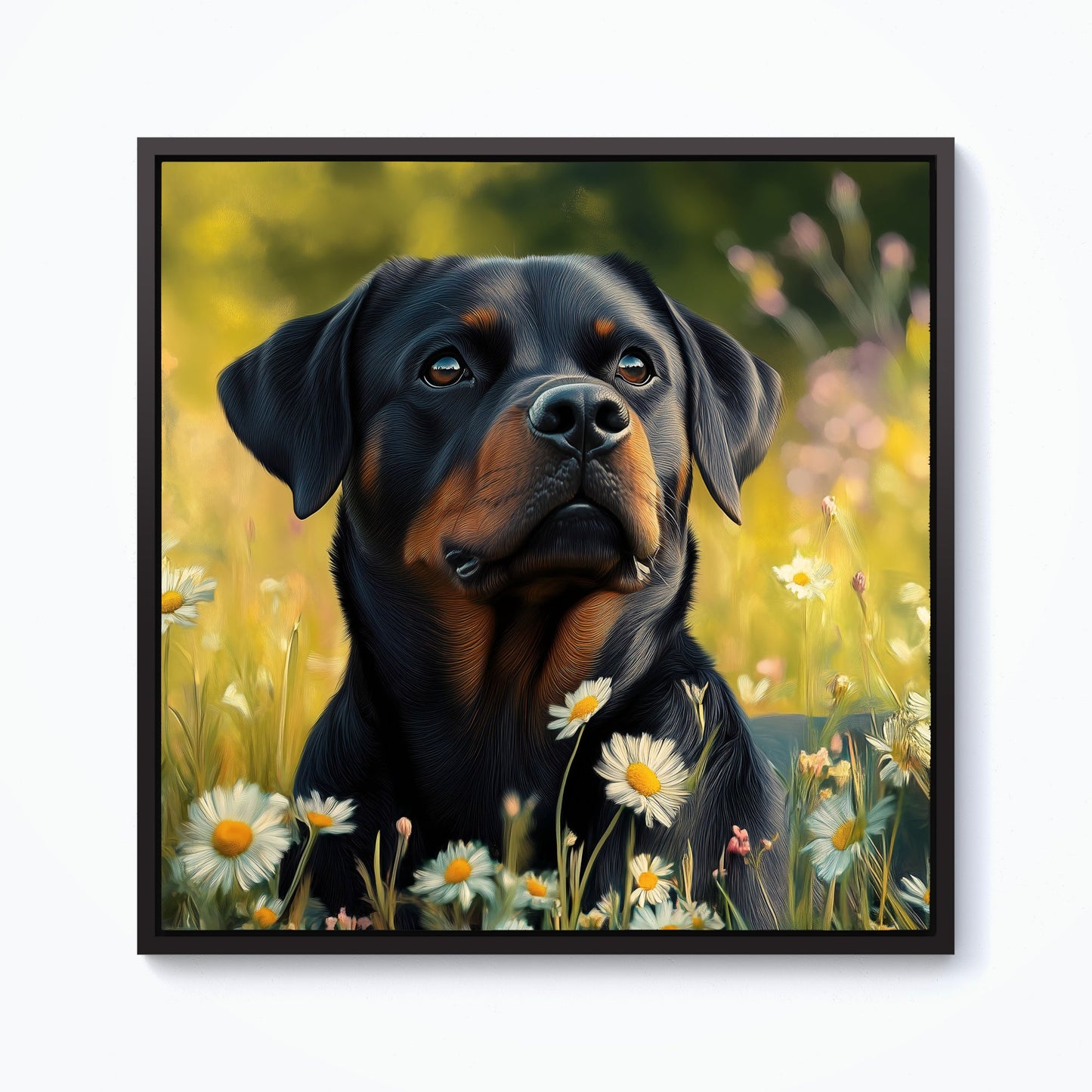 Rottweiler In A Summer Meadow Framed Canvas