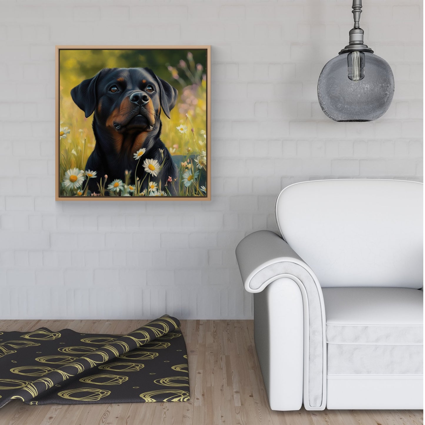 Rottweiler In A Summer Meadow Framed Canvas