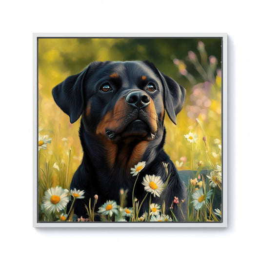 Rottweiler In A Summer Meadow Framed Canvas