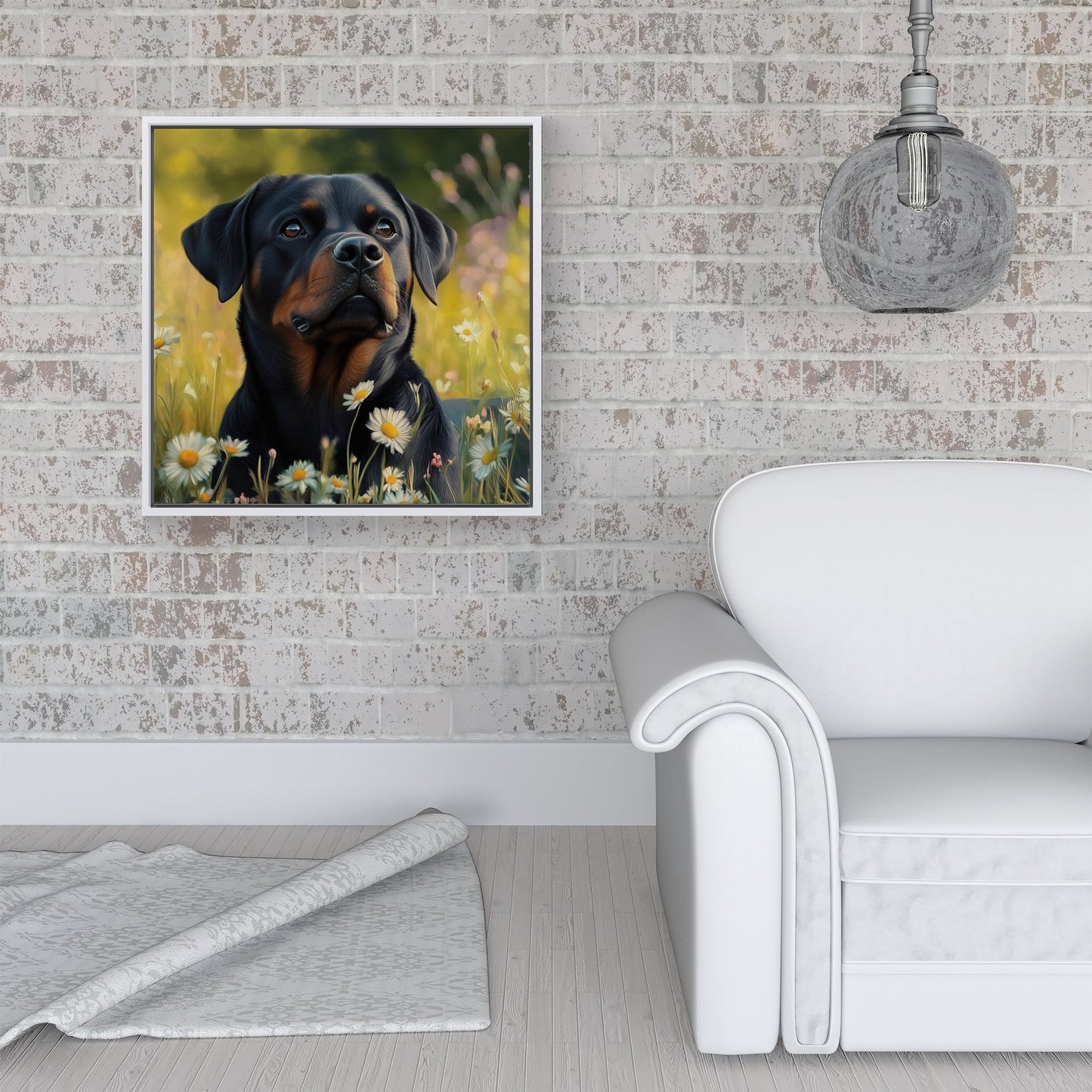 Rottweiler In A Summer Meadow Framed Canvas