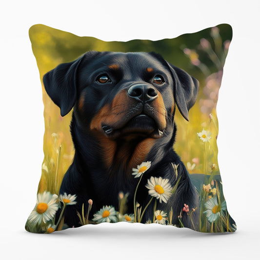 Rottweiler In A Summer Meadow Cushions
