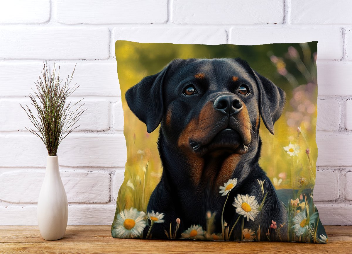 Rottweiler In A Summer Meadow Cushions