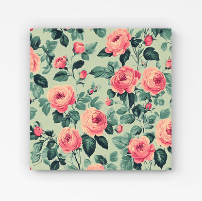 Sage Green And Pink Roses Canvas