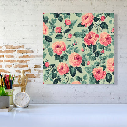 Sage Green And Pink Roses Canvas