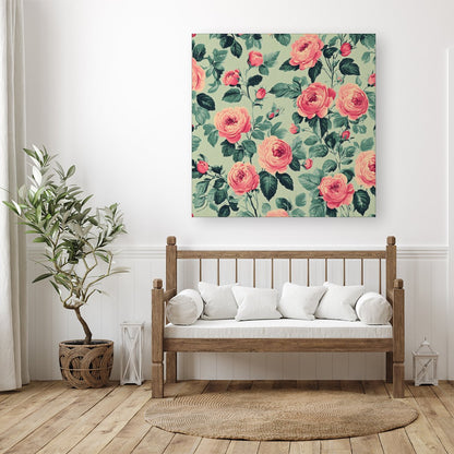 Sage Green And Pink Roses Canvas