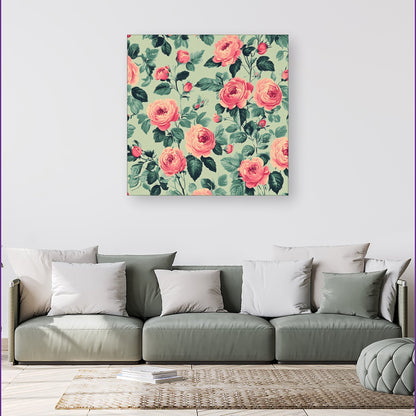 Sage Green And Pink Roses Canvas