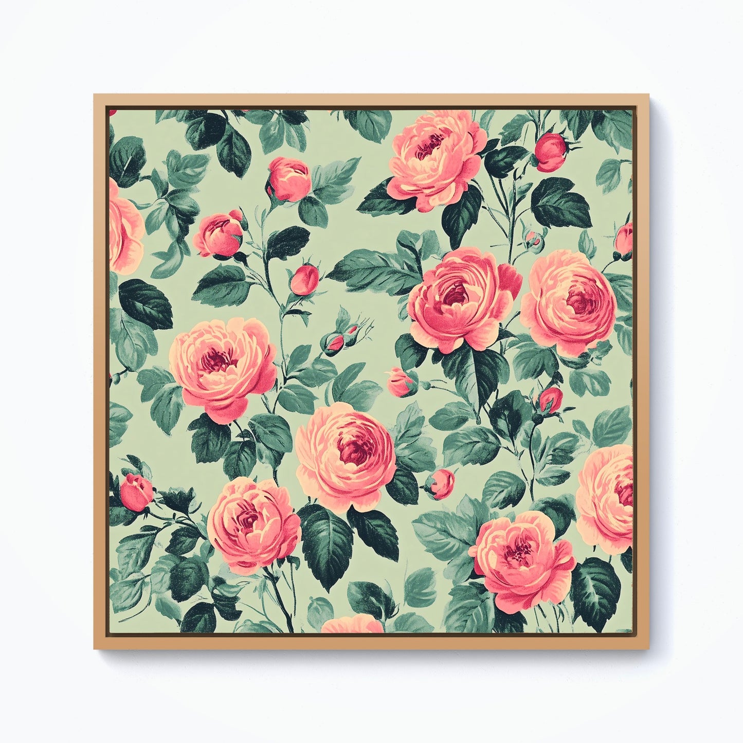 Sage Green And Pink Roses Framed Canvas