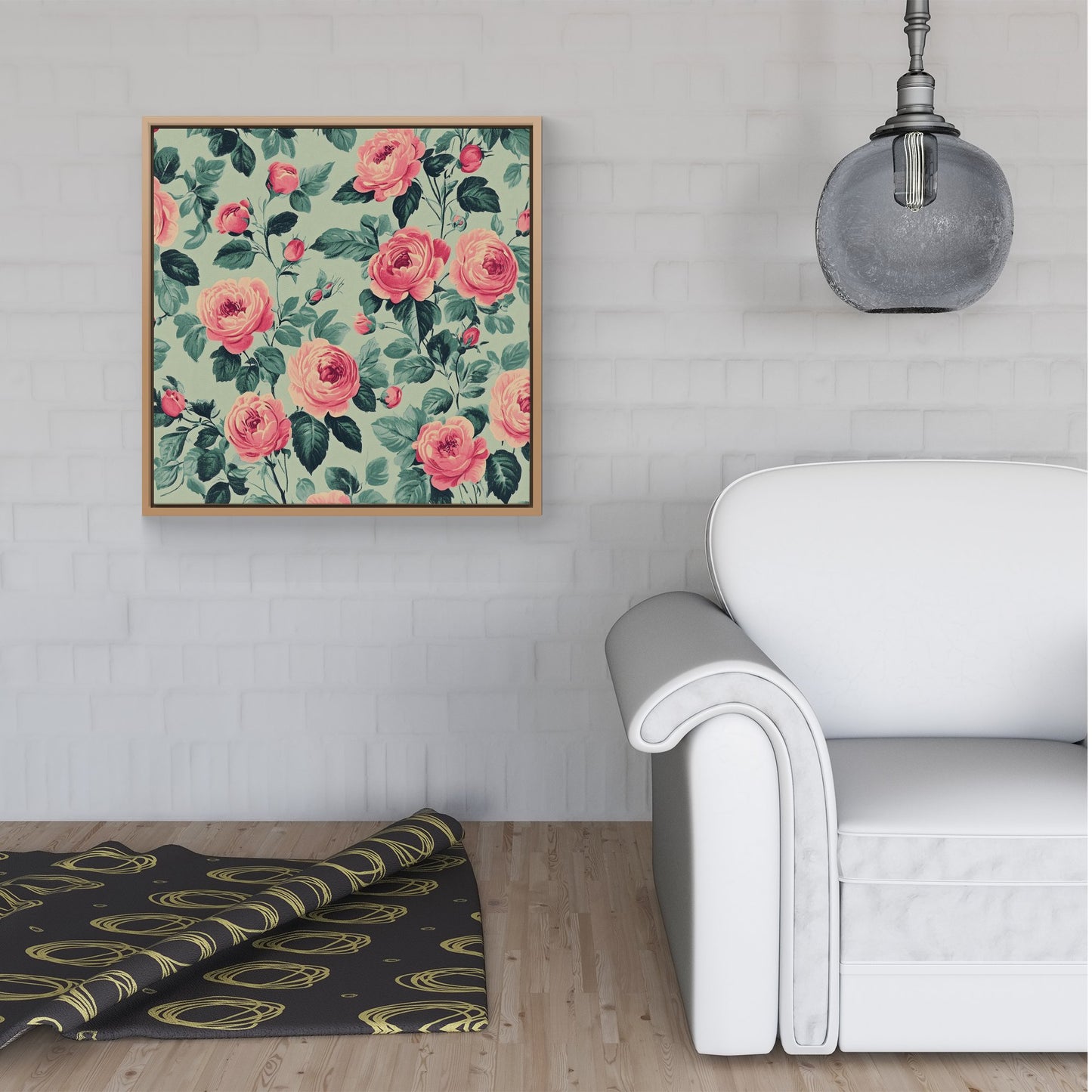 Sage Green And Pink Roses Framed Canvas