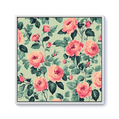 Sage Green And Pink Roses Framed Canvas