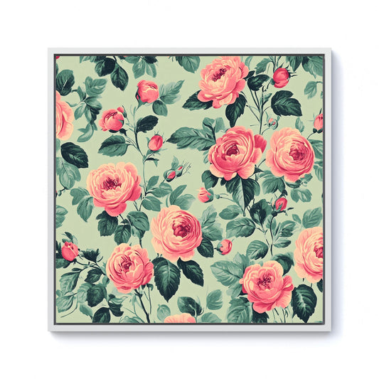 Sage Green And Pink Roses Framed Canvas