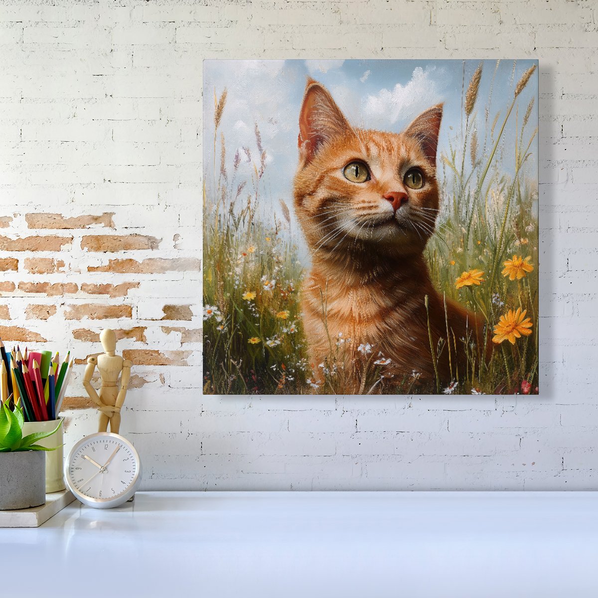 Happy Short Haired Ginger Cat In A Spring Meadow Canvas