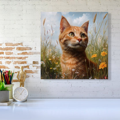 Happy Short Haired Ginger Cat In A Spring Meadow Canvas