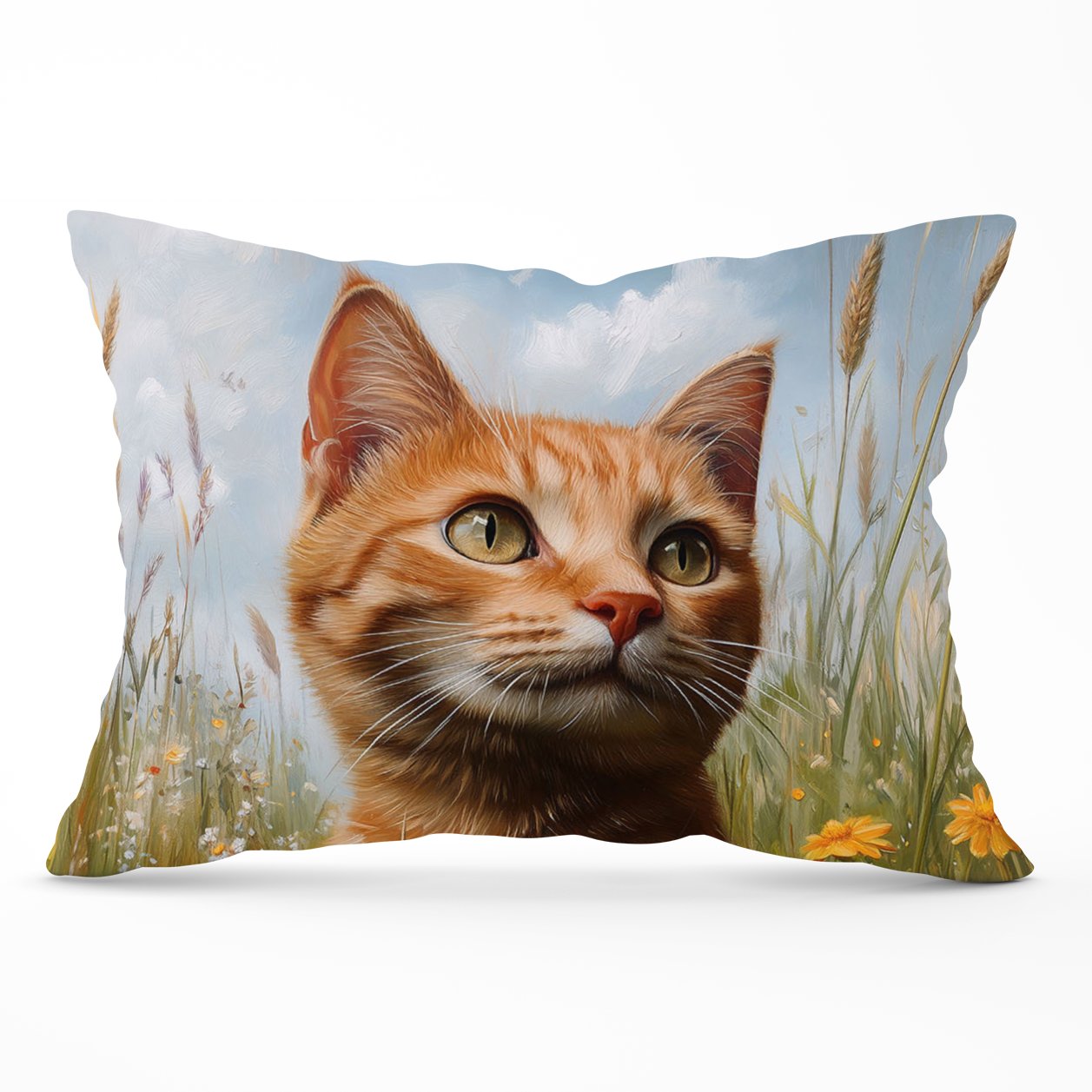 Happy Short Haired Ginger Cat In A Spring Meadow Cushions