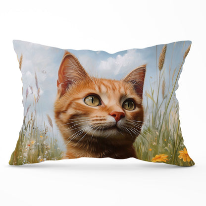 Happy Short Haired Ginger Cat In A Spring Meadow Cushions