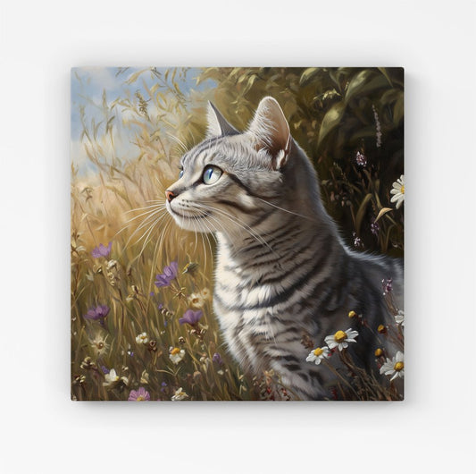 Silver Tabby Cat In A Spring Meadow Canvas