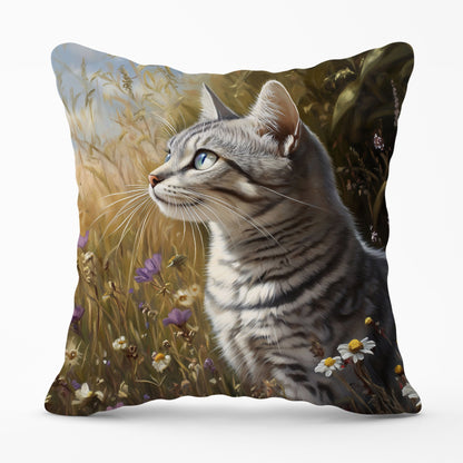 Silver Tabby Cat In A Spring Meadow Cushions