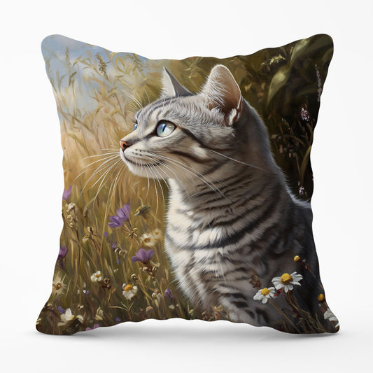 Silver Tabby Cat In A Spring Meadow Cushions