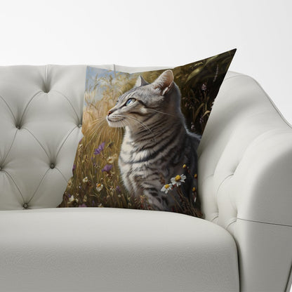 Silver Tabby Cat In A Spring Meadow Cushions