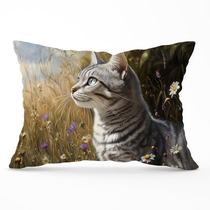 Silver Tabby Cat In A Spring Meadow Cushions