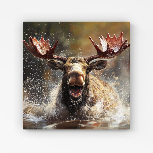 Splashart Moose Enjoying A Swim Canvas