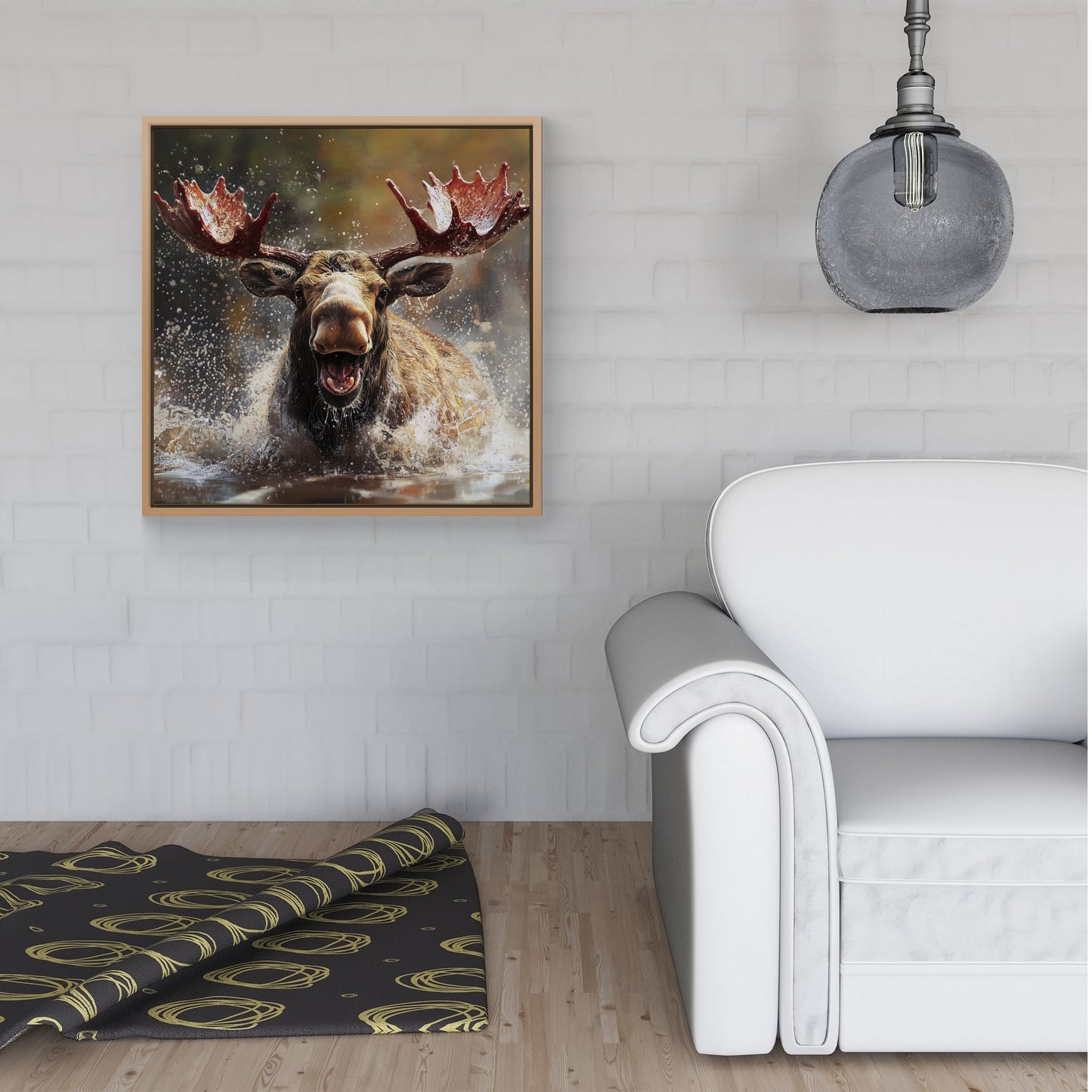 Splashart Moose Enjoying A Swim Framed Canvas