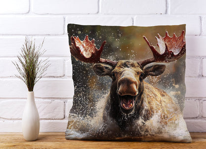 Splashart Moose Enjoying A Swim Cushions