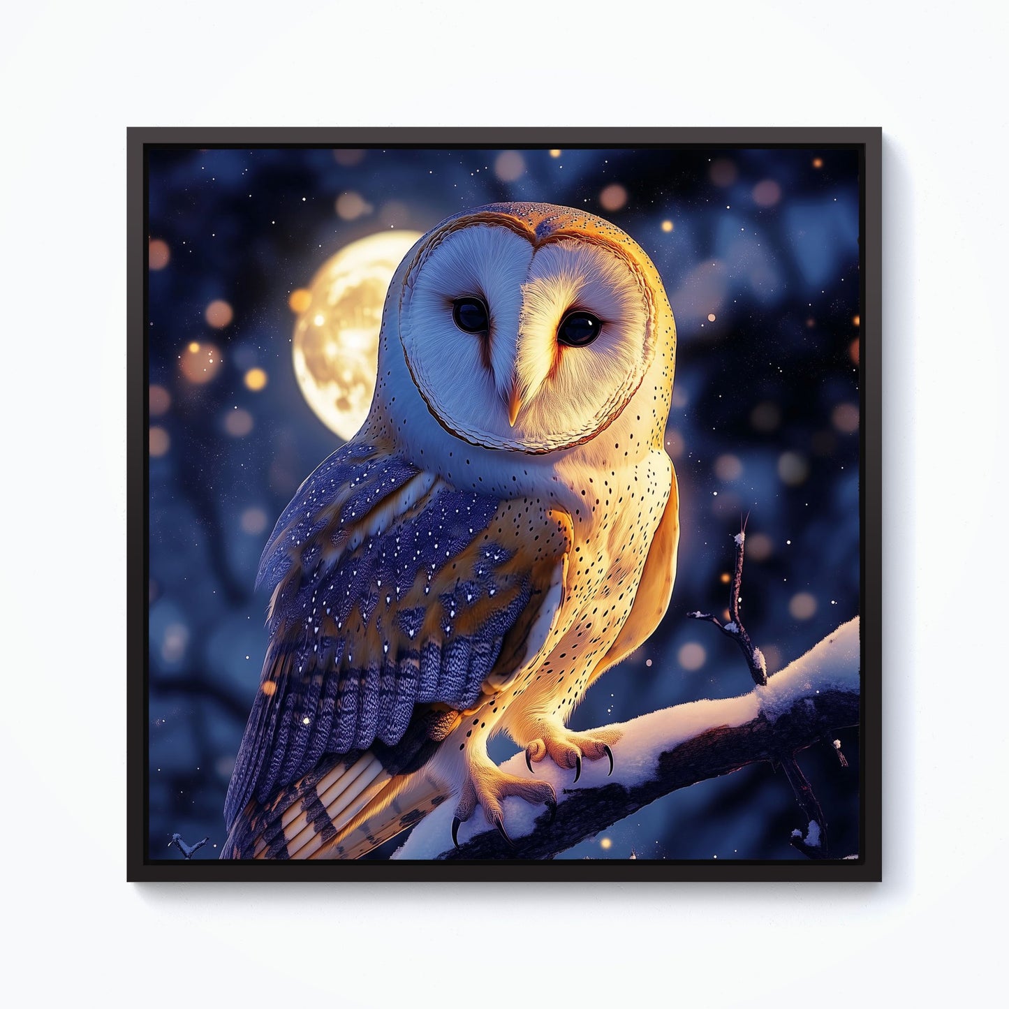 Barn Owl By The Light Of The Moon Framed Canvas