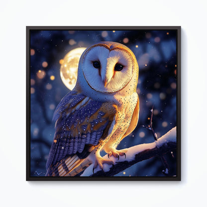 Barn Owl By The Light Of The Moon Framed Canvas