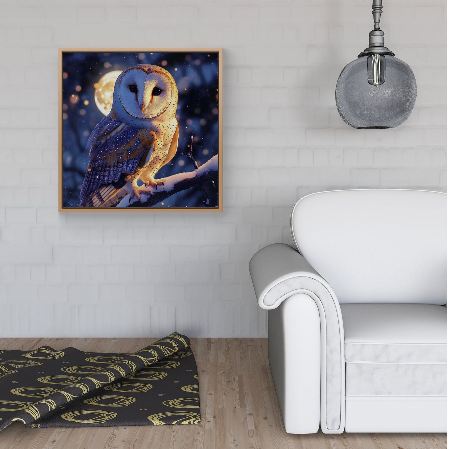 Barn Owl By The Light Of The Moon Framed Canvas