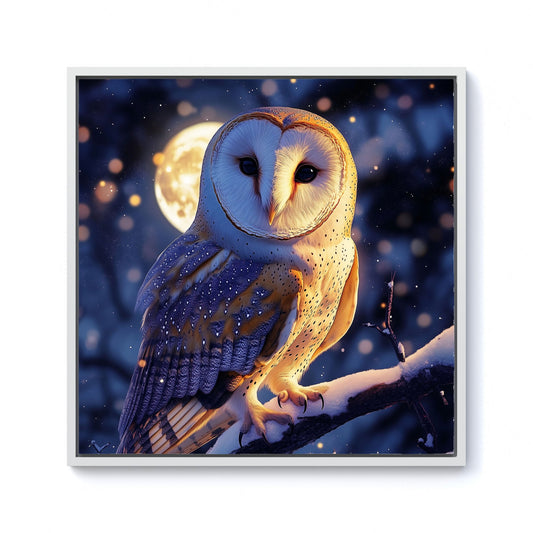 Barn Owl By The Light Of The Moon Framed Canvas