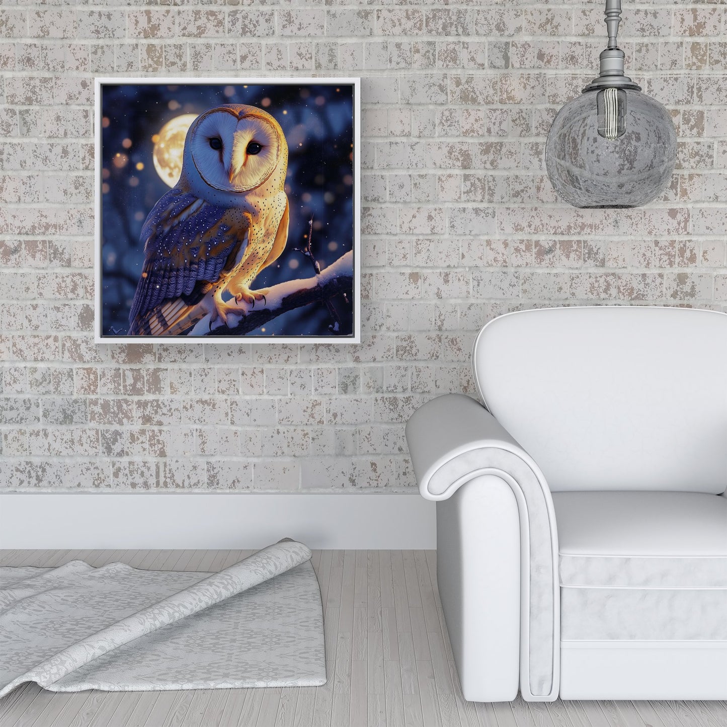 Barn Owl By The Light Of The Moon Framed Canvas