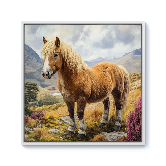 Eriskay Pony In The Highlands Framed Canvas