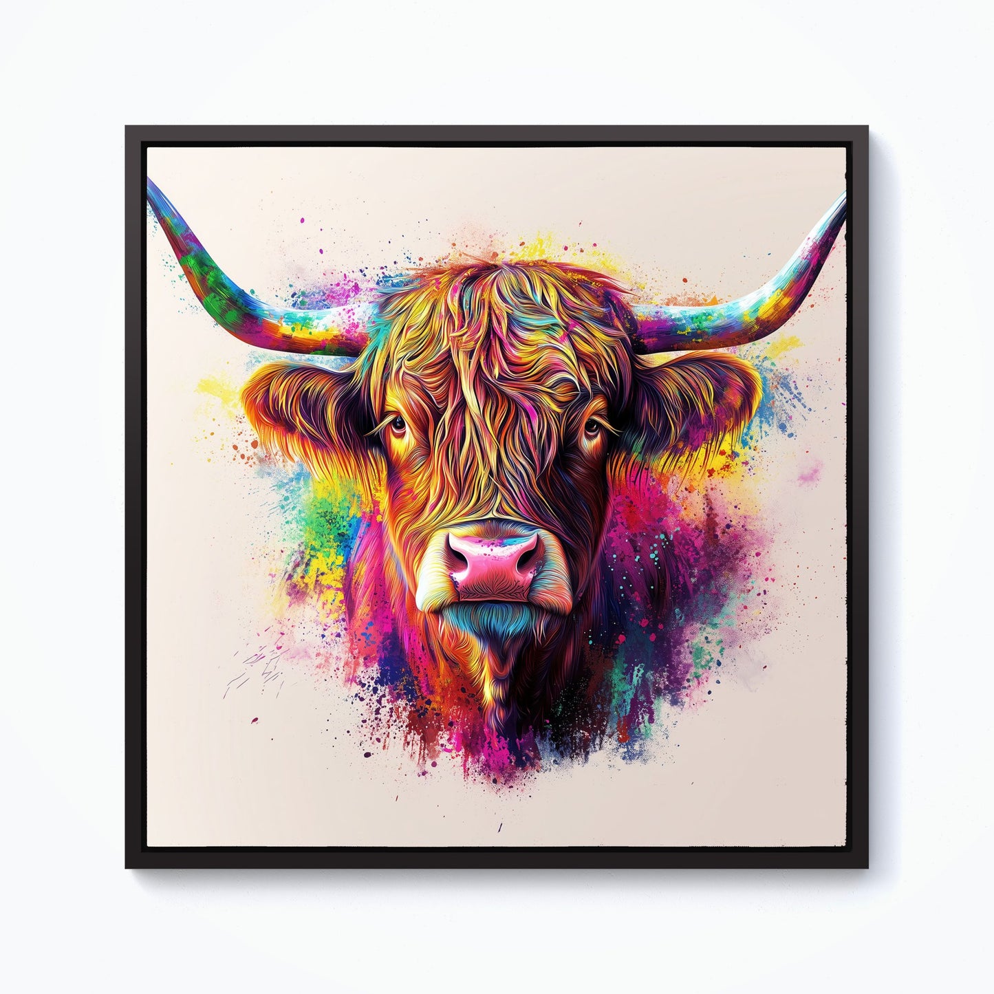 Super Splashart Highland Cow Framed Canvas