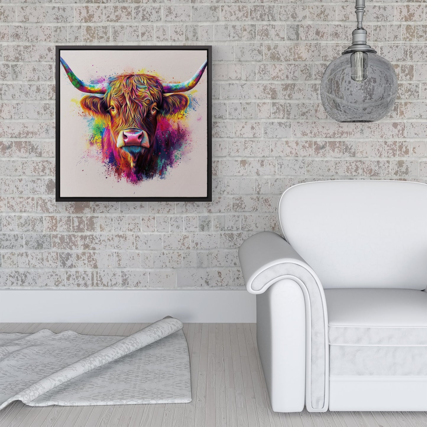 Super Splashart Highland Cow Framed Canvas