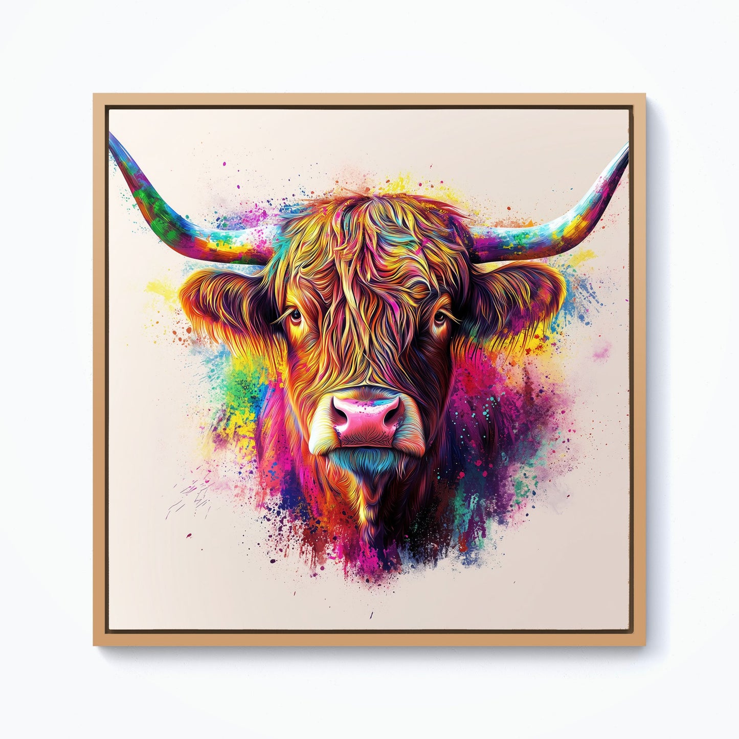Super Splashart Highland Cow Framed Canvas