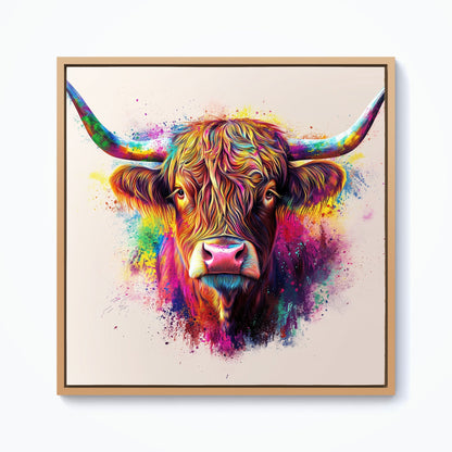 Super Splashart Highland Cow Framed Canvas