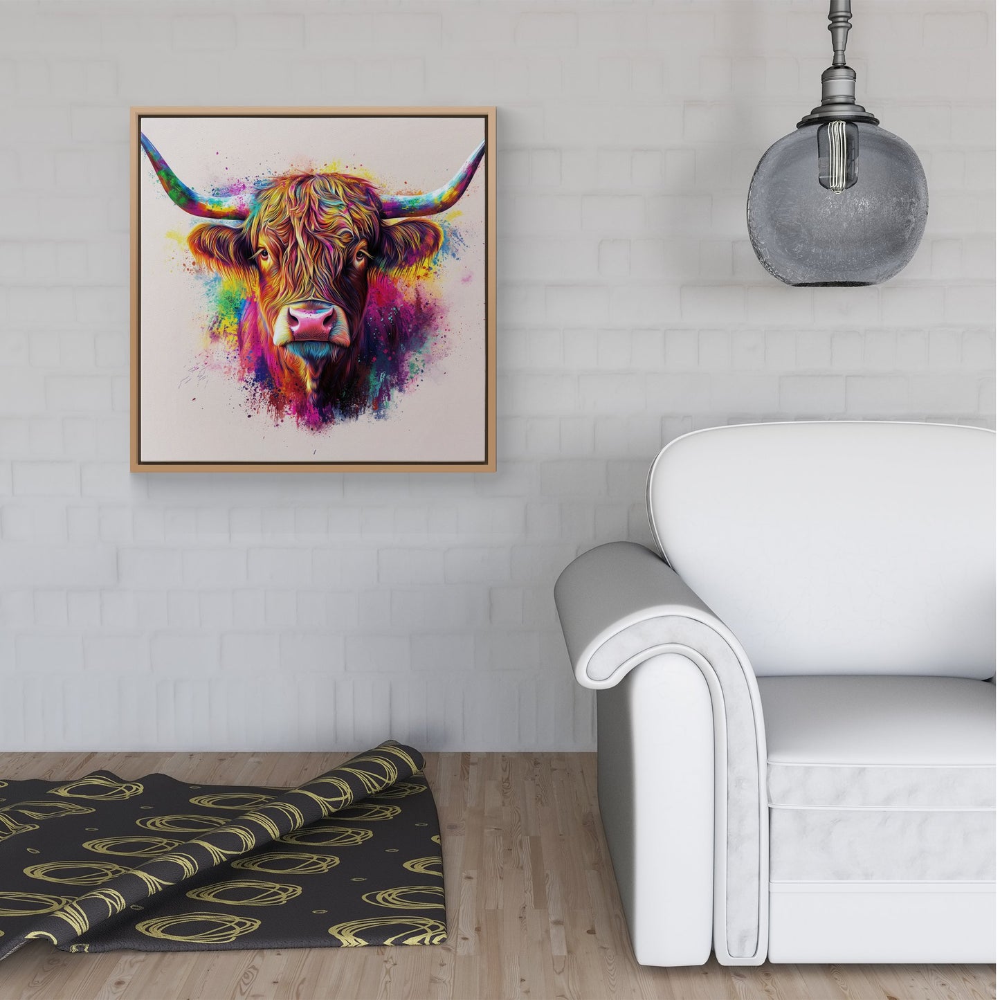 Super Splashart Highland Cow Framed Canvas
