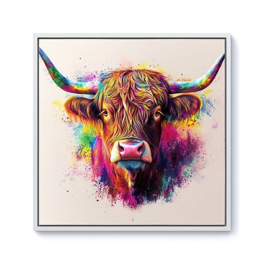 Super Splashart Highland Cow Framed Canvas