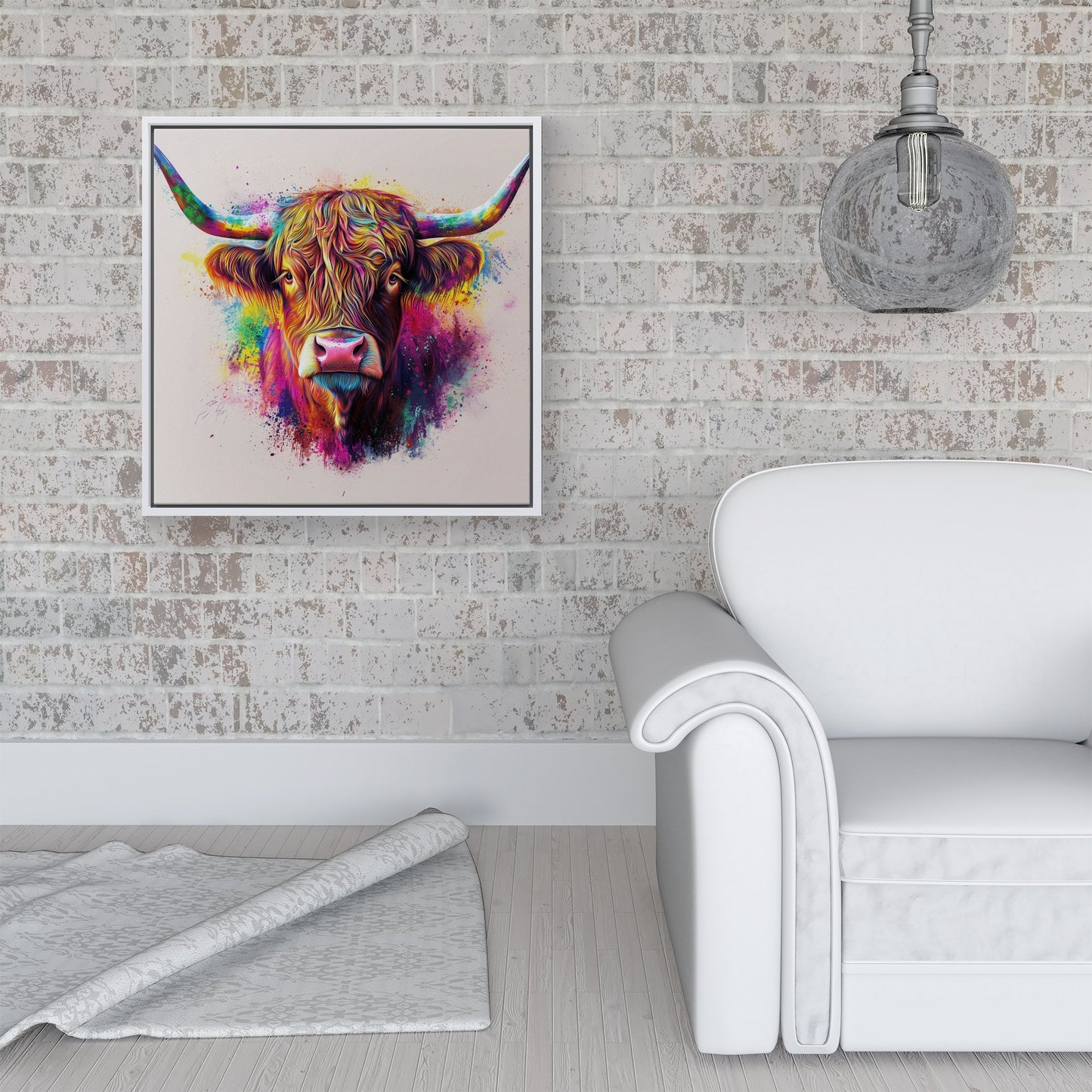 Super Splashart Highland Cow Framed Canvas