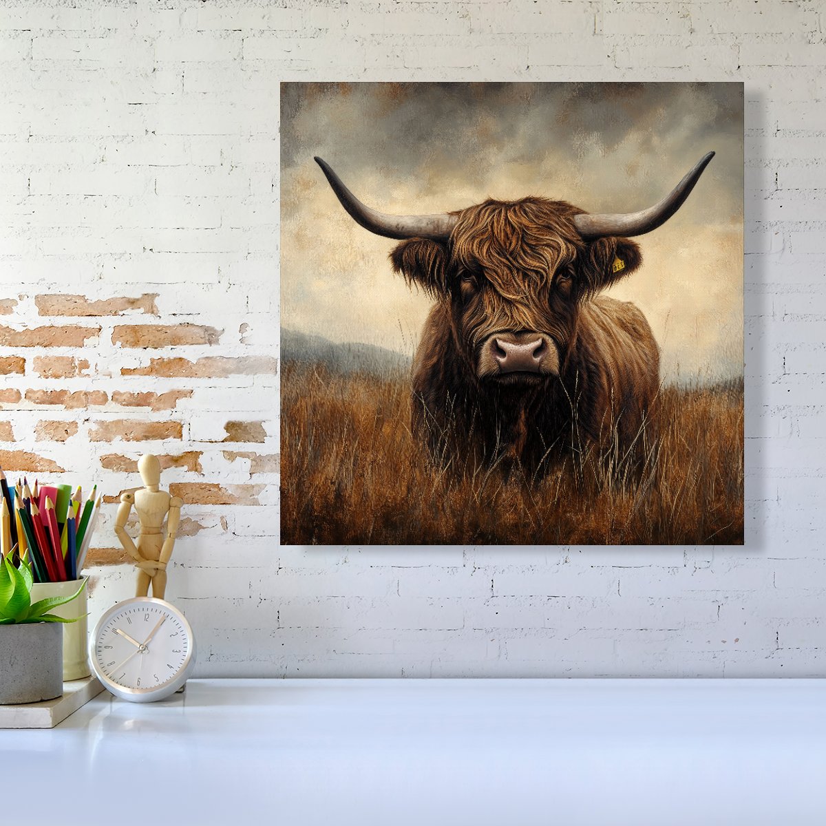 Bronze Effect Highland Cow Canvas