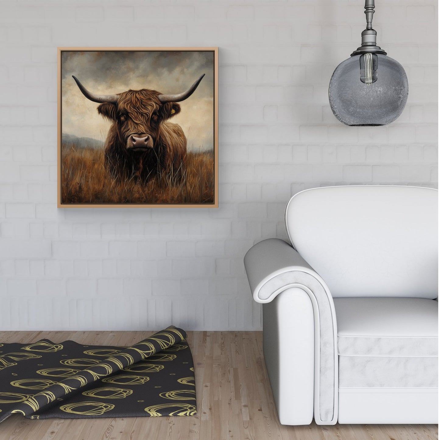 Bronze Effect Highland Cow Framed Canvas