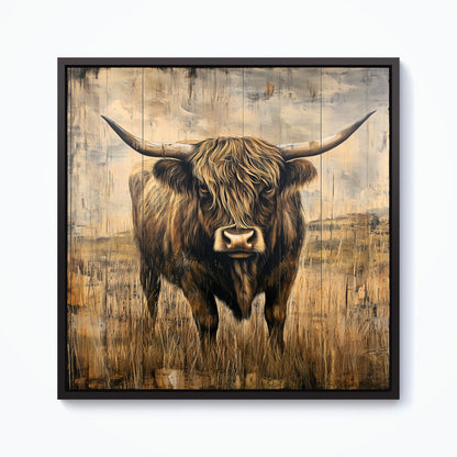 Old Style Highland Cow Framed Canvas
