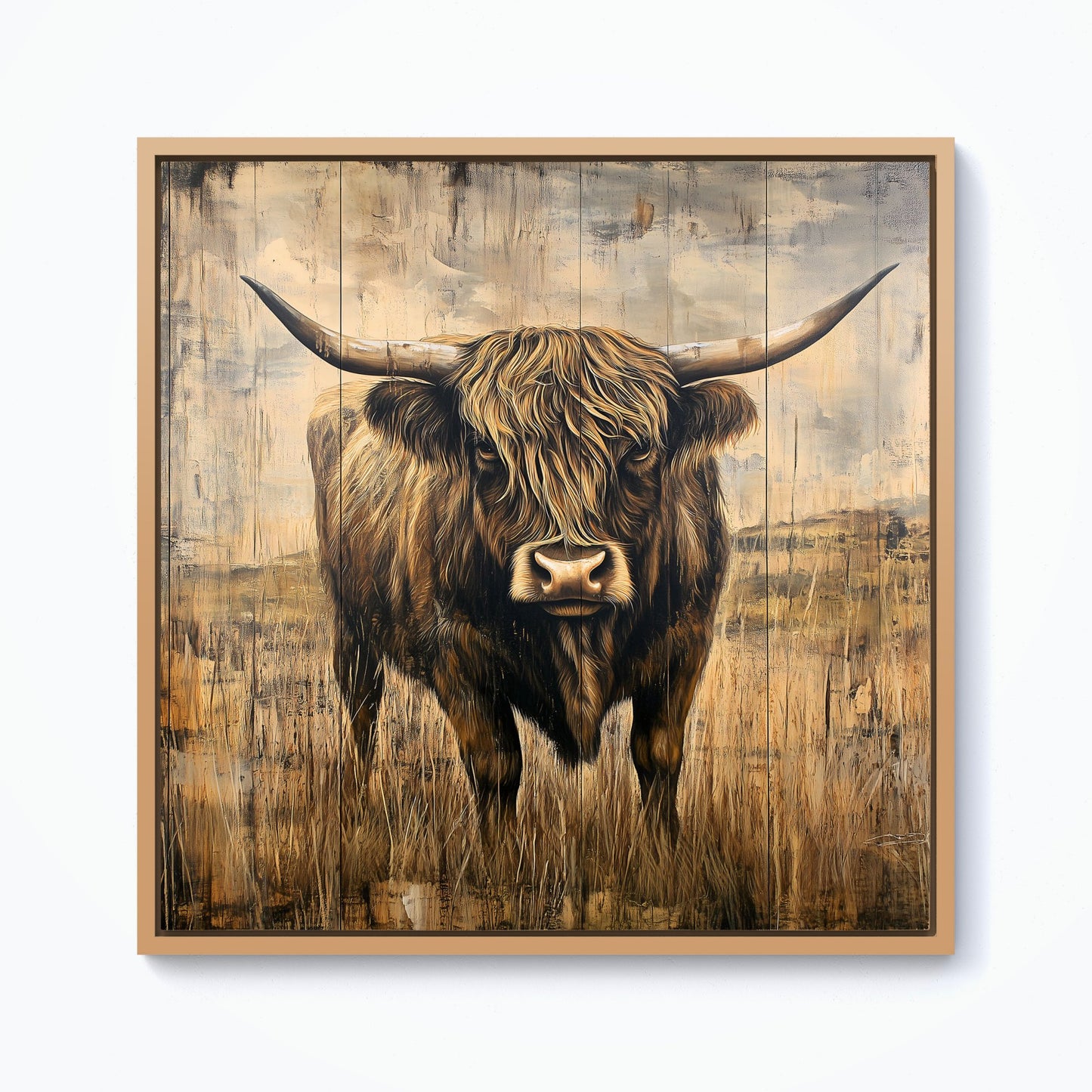 Old Style Highland Cow Framed Canvas