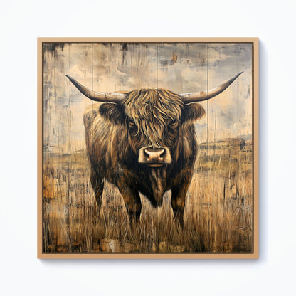Old Style Highland Cow Framed Canvas