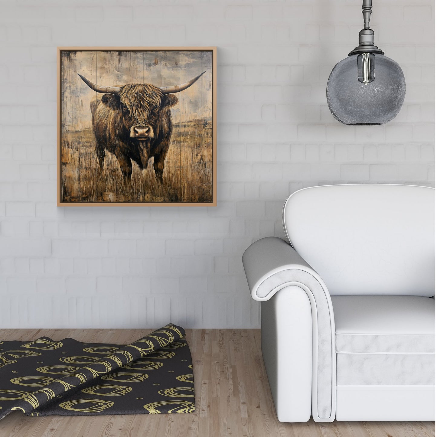 Old Style Highland Cow Framed Canvas