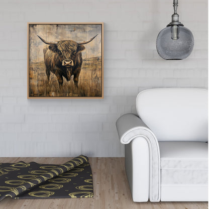 Old Style Highland Cow Framed Canvas